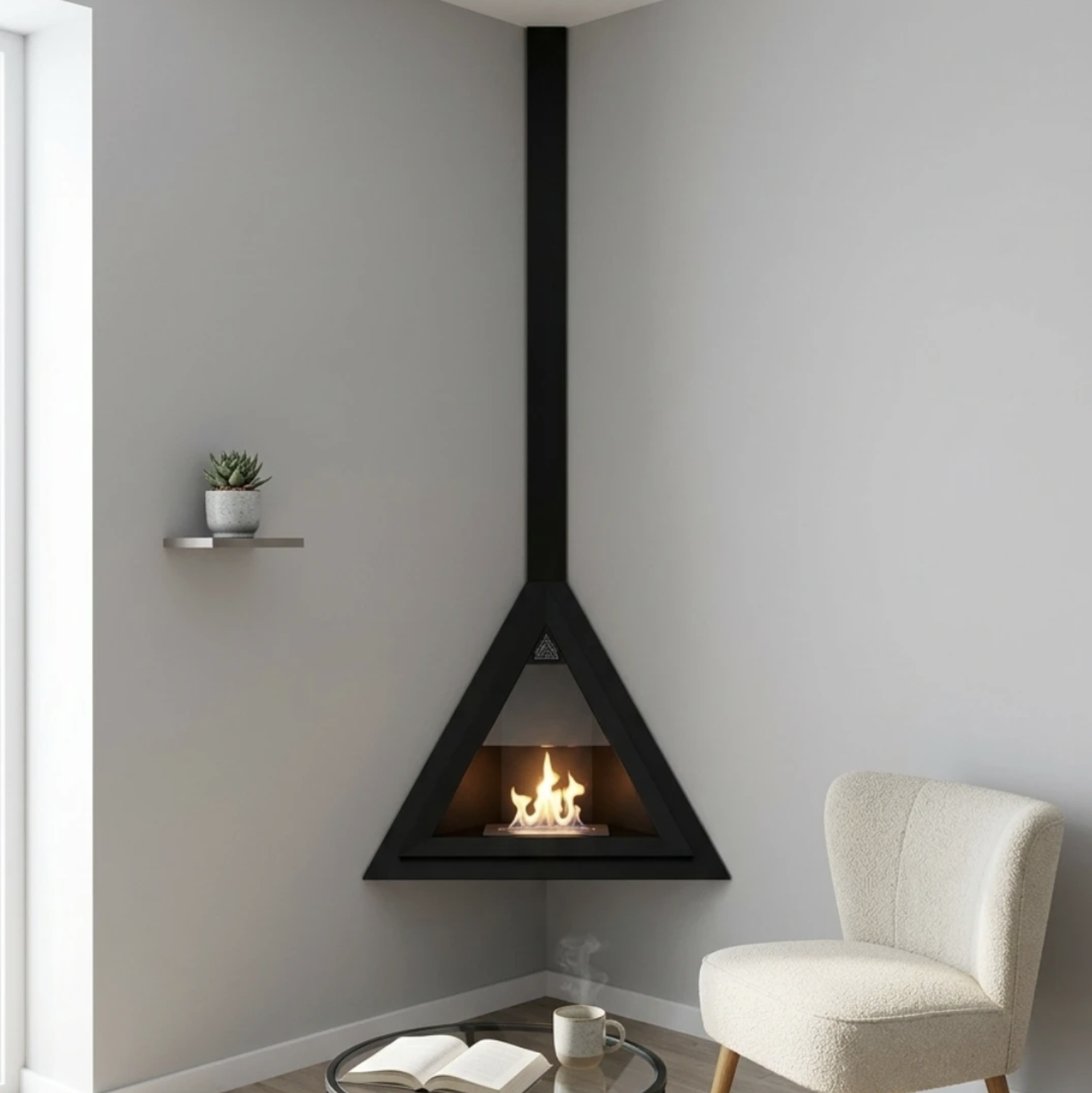 Trigon Corner, semineu cu bioetanol , model 85 cm, perfect pentru interior si exterior 66 Trigon Corner v7